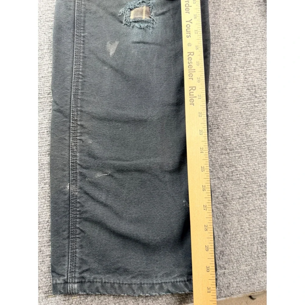 Carhartt B111-BLK Flannel Lined Black Duck Canvas Work Pants 30x34 Distress Men
